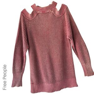 FREE PEOPLE NWOT CORAZON HALF MOON BAY COLD SHOULDER COTTON KNIT SWEATER MEDIUM
